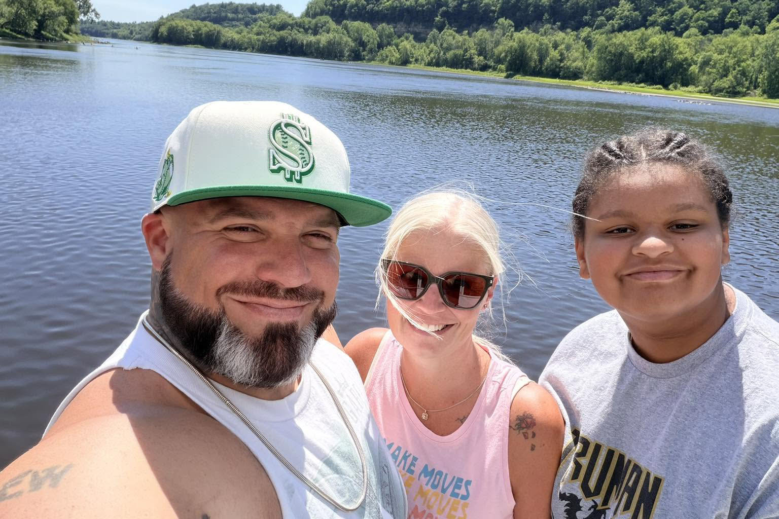 Family enjoying lake
